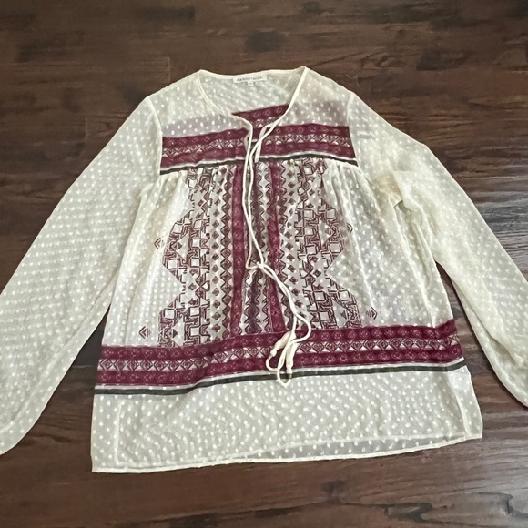 Daniel rain cream with tribal print peasant top size L - Picture 1 of 8